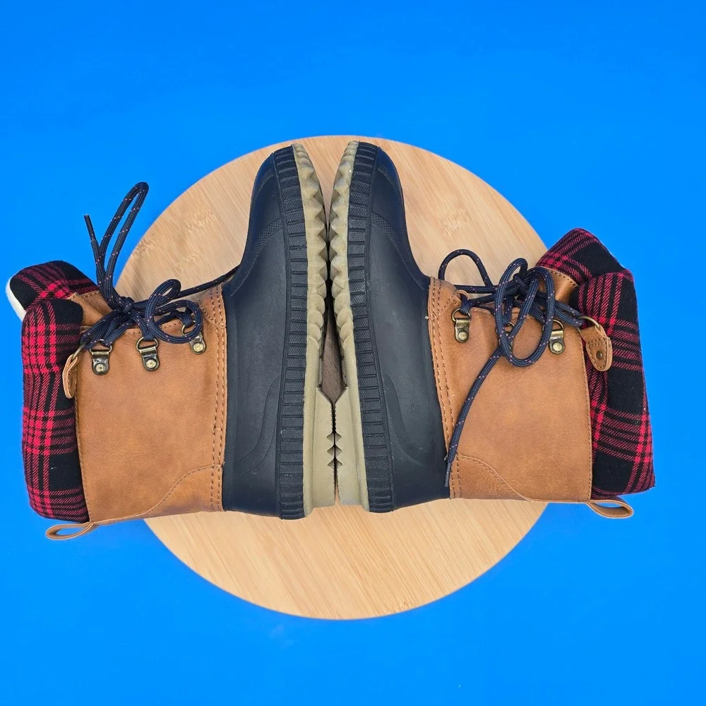 Gap Kids Insulated Duck Boots Plaid‎ Lined Waterproof Winter Snow Size 1/2